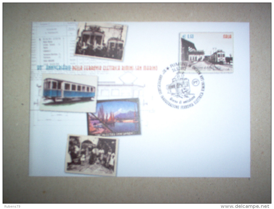 INTERO POSTALE BUSTA FDC "80° ANNIVERSARIO DELLA FERROVIA ELETTRICA RIMINI-SAN MARINO" EMISSIONE ITALIA - Entiers Postaux