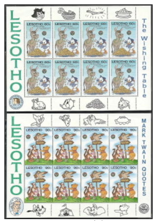 Lesotho,  Scott 2018 # 505, 507  Issued 1985,  2 Sheet Of 8,  MNH,  Cat $ 37.20,  Disney - Lesotho (1966-...)