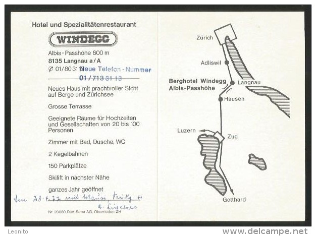 WINDEGG ZH Albis-Passhöhe Langnau Am Albis Werbekarte Ungefalzt - Langnau Am Albis 