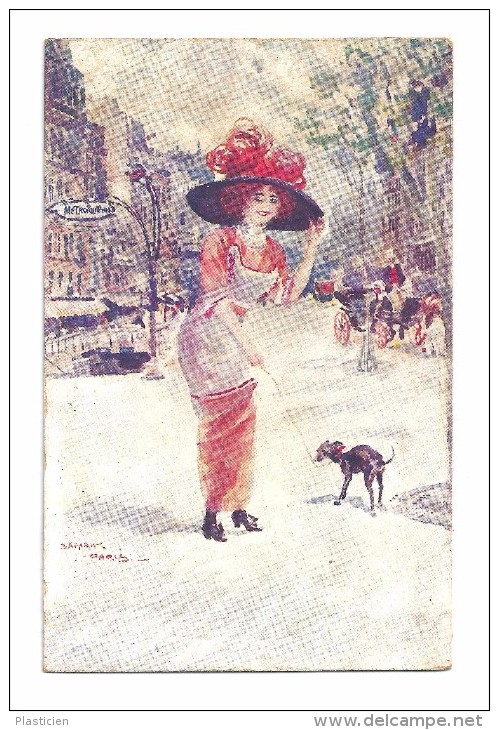 BELLE CARTE ILLUSTREE JEUNE PARISIENNE ET SON CHIEN Par SAPARH ? - Autres & Non Classés