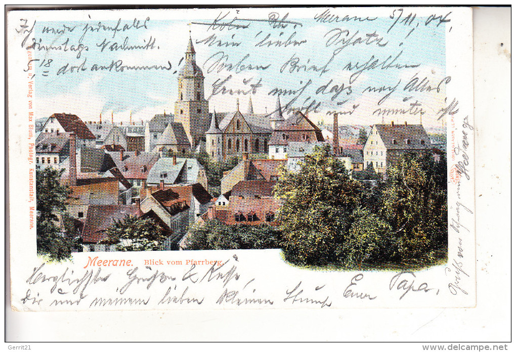 0-9612 MEERANE, Blick V. Pfarrberg, 1904, Rücks. Papiermangel - Meerane