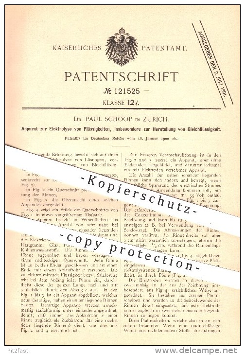 Original Patent - Dr. Paul Schoop In Zürich , 1900 , Elektrolyse Von Flüssigkeiten , Bleichflüssigkeit , Bleichen !!! - Documents Historiques