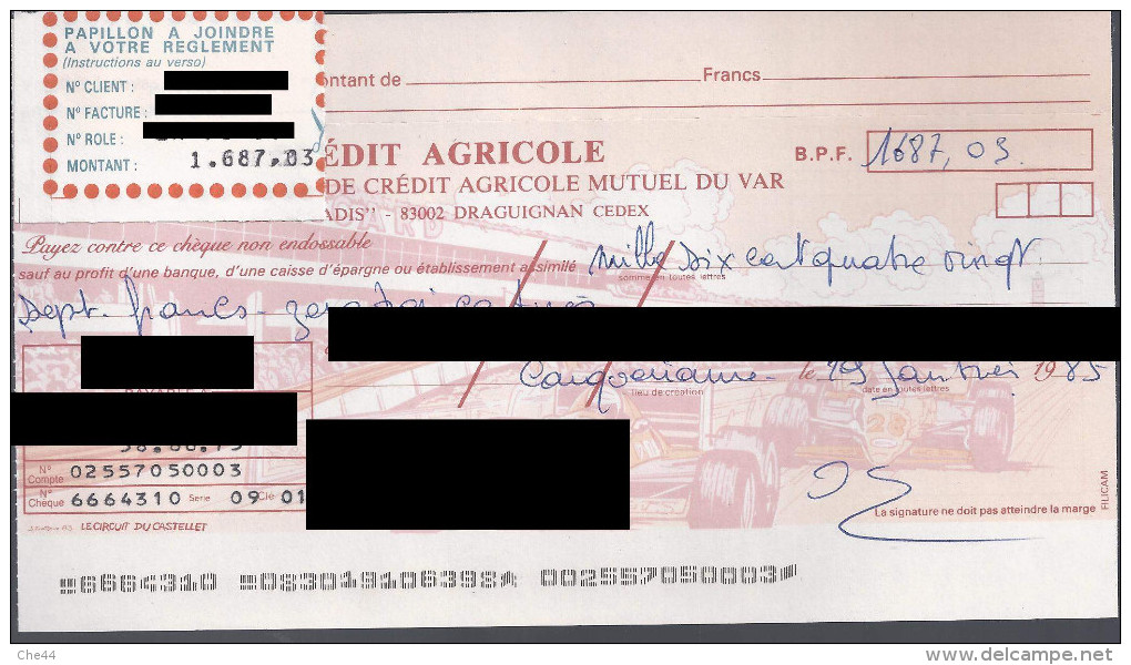 Chéque Crédit Agricole. (Voir Commentaires) - Cheques & Traveler's Cheques