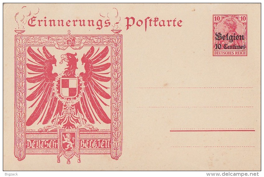 Dt Post In Belgien Privat-Ganzsache Erinnerungs-Postkarte Postfrisch - Besetzungen 1914-18