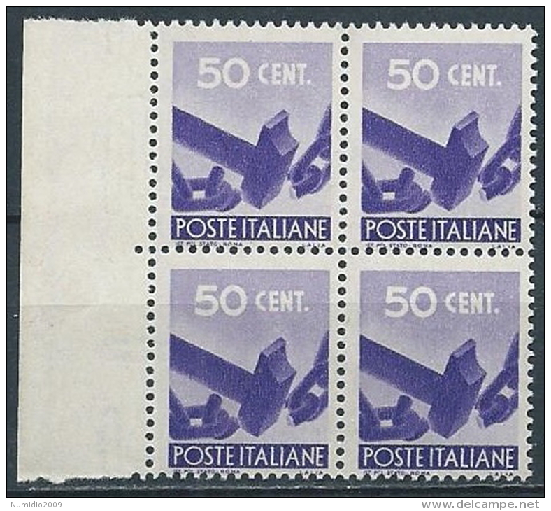 1945-48 ITALIA DEMOCRATICA 50 CENT QUARTINA MNH ** - JU050-4 - 1946-60: Nuovi