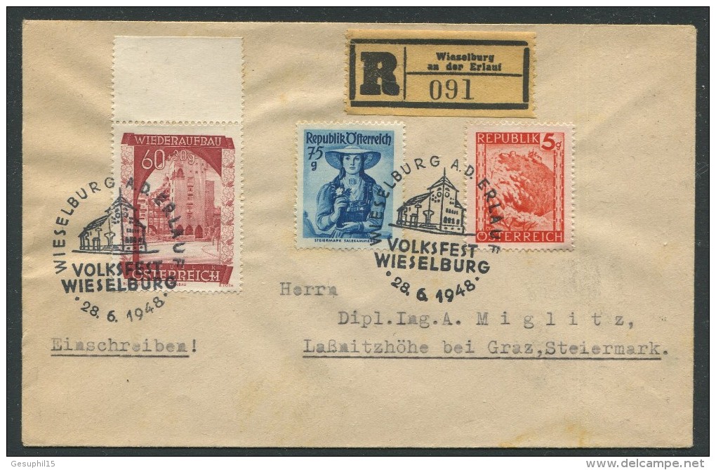 ÖSTERREICH / Reco Brief Von Wieselburg Nach Laßnitzhöhe Bei Graz Mit Sonderstempel Volksfest Wieselburg Vom 28.06.1948 - Covers & Documents