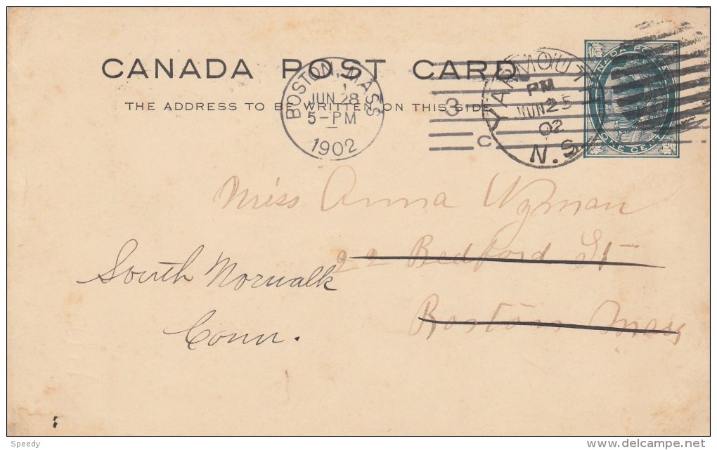 CANANDA : POSTAL STATION. / ENTIER  (H&G  Postcard 18 "YARMOUT JUN 25  02" Naar BOSTON - 1860-1899 Reign Of Victoria