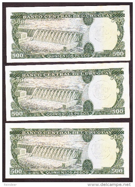 * URUGUAY: 0,50 NUEVOS PESOS (1975) AUNC 3 Billetes Correlativos - Uruguay