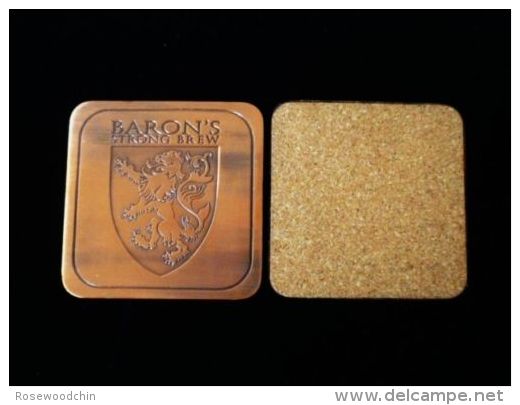 1 X Singapore BARON'S STRONG BREW Embossed Copper Tone Metal Beer Coaster Mat - Portavasos