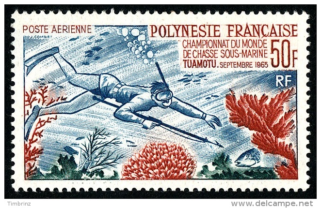 POLYNESIE 1965 - Yv. PA 14 ** TB Variété Cote= 106,00 EUR - Championnat De Chasse Sous-marine, Tuamotu ..Réf.POL22238 - Neufs