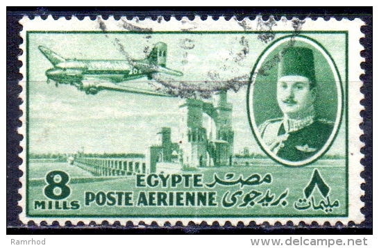 EGYPT 1947 Air. King Farouk, Delta Barrage And Douglas Dakota Transport  -  8m. - Green FU - Poste Aérienne