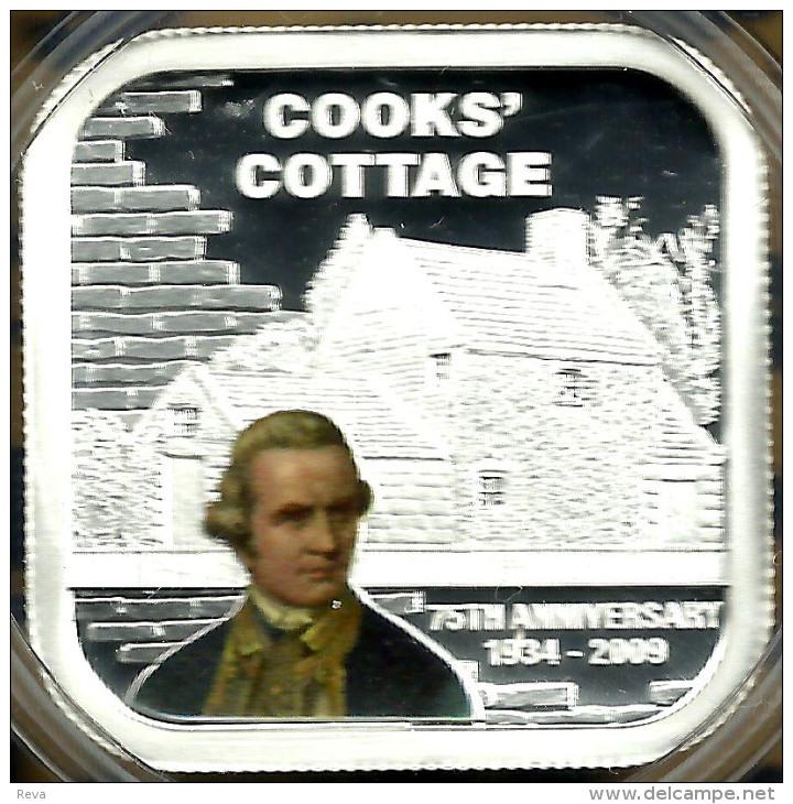 COOK ISLANDS $1 CAPTAIN COOK COTTAGE COLOURED FRONT QEII HEAD BACK 2009 AG SILVER PROOF READ DESCRIPTION CAREFULLY!!! - Cook