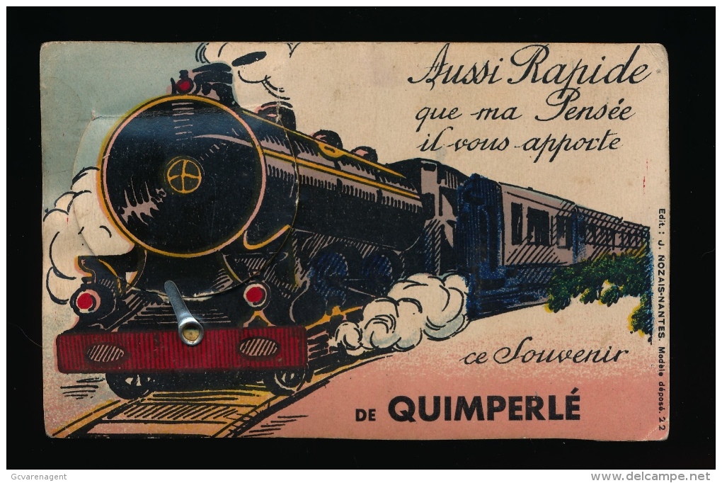 QUIMPERLE  CARTE SYSTEME - TRAIN A VAPEUR : AUSSI RAPIDE QUE MA PENSEE IL VOUS APPORTE CE SOUVENIR DE QUIMPERLE - 2 SC - Quimperlé