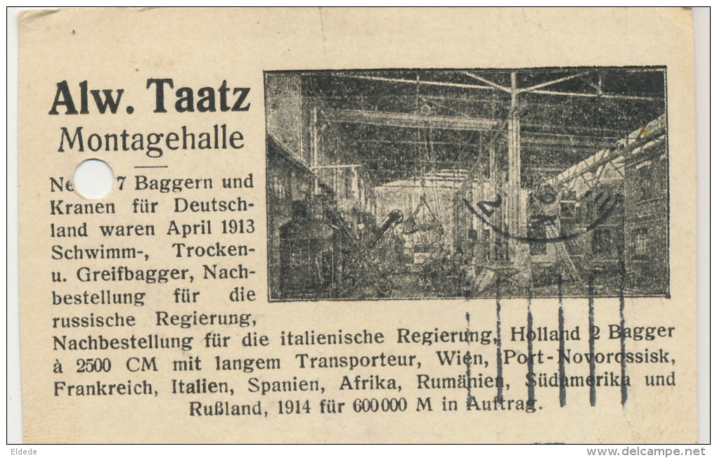 Halle Advert Alw. Taatz Maschinenfabrik 1914 WWI 2 Holes - Halle I. Westf.