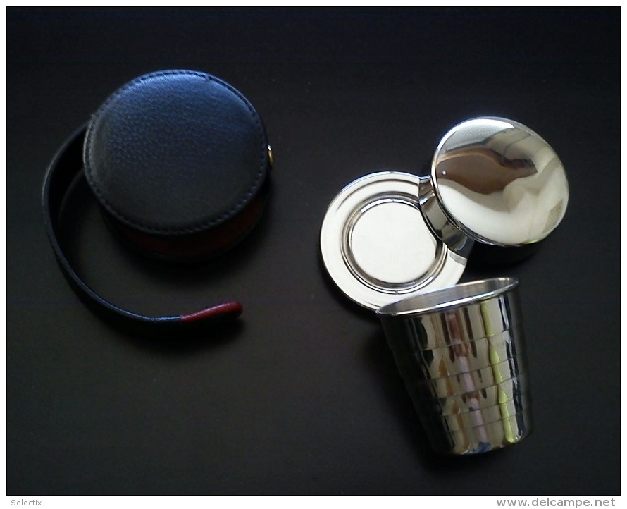 Authentic Models - Vintage Nautical Foldable Stainless Steel Rum Cup - With Steel Case & Leather Pouch - Maritime Dekoration