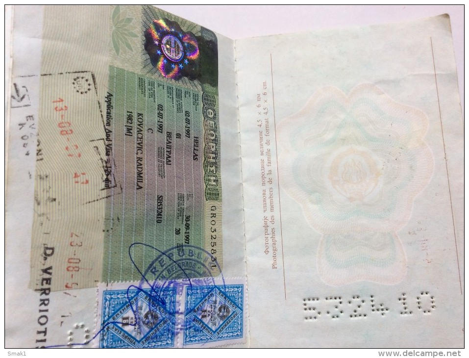 PASSAPORTO  PASSPORT    REISEPASS   YUGOSLAVIA  VISA TO: GREECE , ETATS SCHENGEN - Historische Dokumente