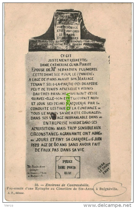 Carte Postale Ancienne De BULGNEVILLE – FAC-SIMILE D'UNE EPITAPHE AU CIMETIERE DE STE-ANNE - Bulgneville