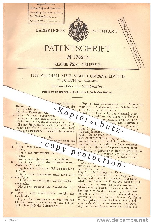 Original Patent - The Mitchell Rifle Sight Company , Ltd. In Toronto , Canada ,1905, Visor For Rifle - 1914-18