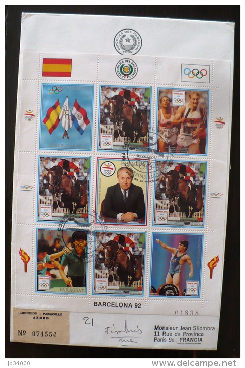 PARAGUAY Olympic Games, Jeux Olympique Barcelone 1992.  Ping Pong Equitation,halterophilie  SUR LETTRE  Ayant Voyagée - Sommer 1992: Barcelone