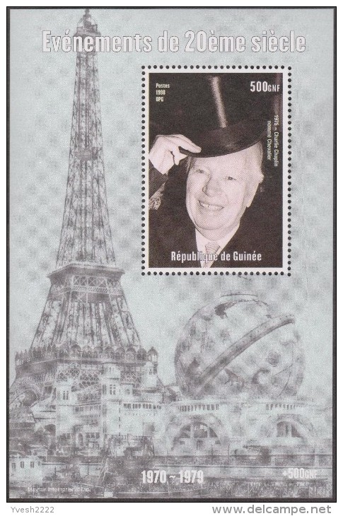 Guinée 1998. Evénements Du 20ième Siècle. Tour Eiffel, Charlie Chaplin, Nommé Chevalier - Cinema
