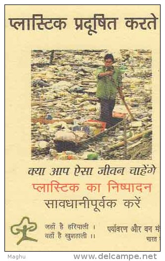 Enviornment & Forest Dept., "Plastic Pollutes", Pollution, Boat Transport On River, Meghdoot Unused Postcard - Pollution