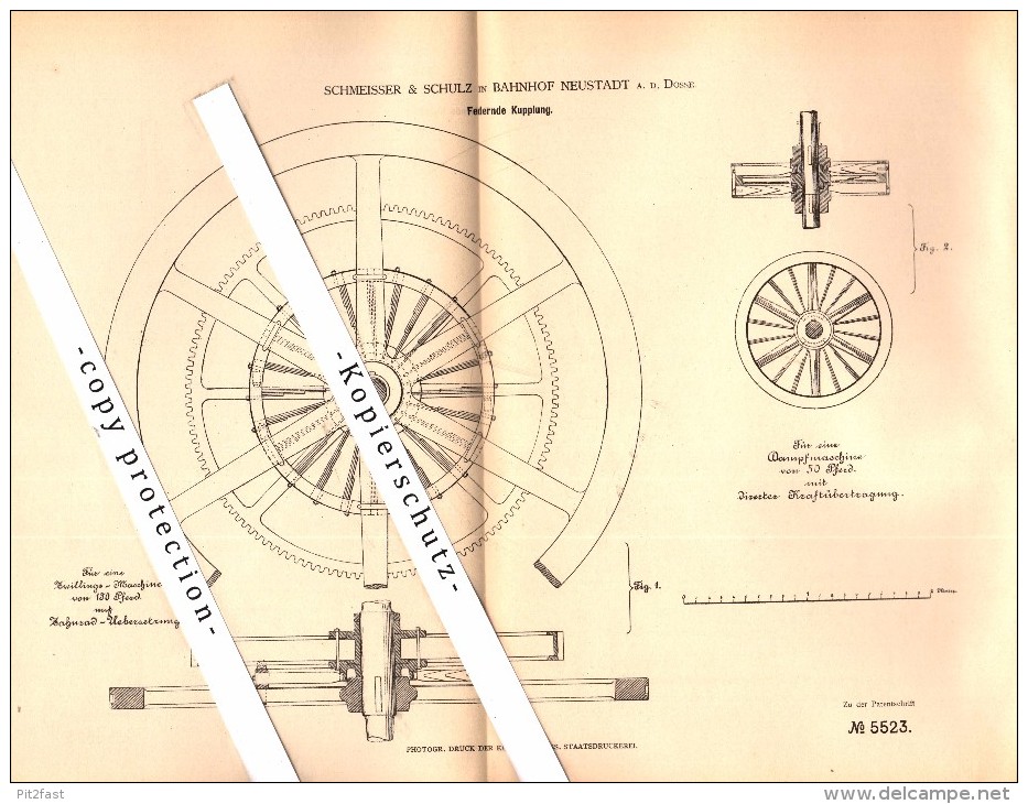 Original Patent - Schmeisser & Schulz In Bahnhof Neustadt A.d. Dosse , 1878 , Federnde Kupplung , Maschinenbau !!! - Neustadt (Dosse)