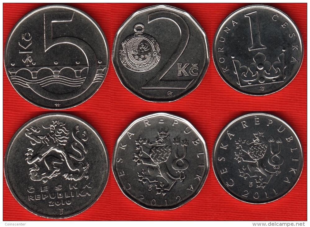 Czech Republic Set Of 3 Coins: 1 - 5 Korun 2010-2012 UNC - Tschechische Rep.