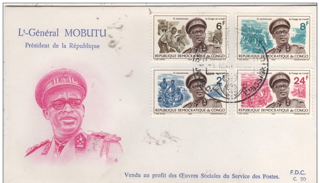 CONGO  LEOPOLDVILLE  General Mobutu Sese Seko 1930/1997 Dictateur De La 2° République  1/05/66 - FDC