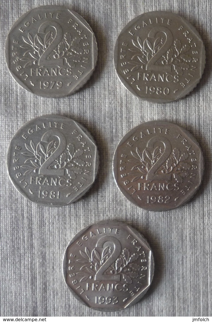 CINCO MONEDAS DE 2 FRANCOS FRANCESES. CON AÑOS DIFERENTES - Otros & Sin Clasificación