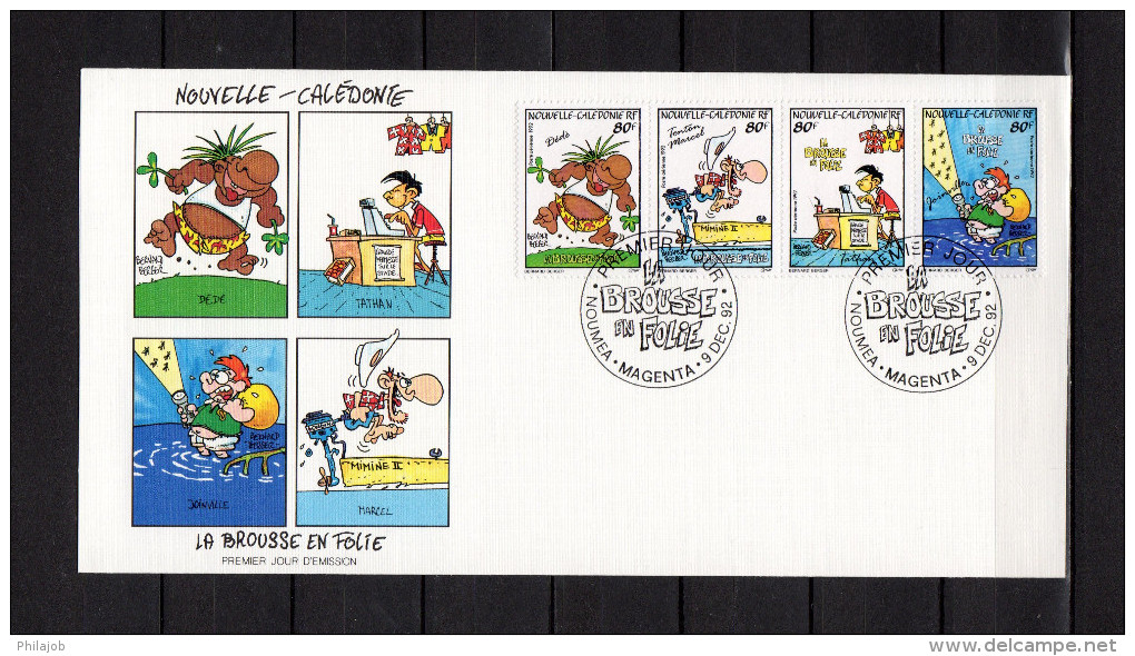 NOUVELLE-CALEDONIE 1992 : Enveloppe 1er Jour " LA BROUSSE EN FOLIE /  NOUMEA Le 5-12-92 " N° YT 292 à 295. Parf état FDC - Stripsverhalen