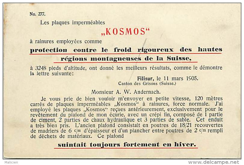 - Ref -H72- Suisse - Filisur - Ecururie De Monsieur P. Lorenz - Ingenieur - Publicite Plaques Impermeables  Kosmos - - Filisur