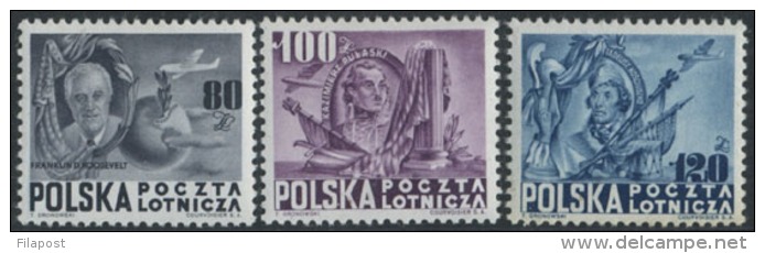 Poland 1948 Mi 515-7 Roosevelt Pulaski Kosciuszko Full Of Set MNH** - Unused Stamps