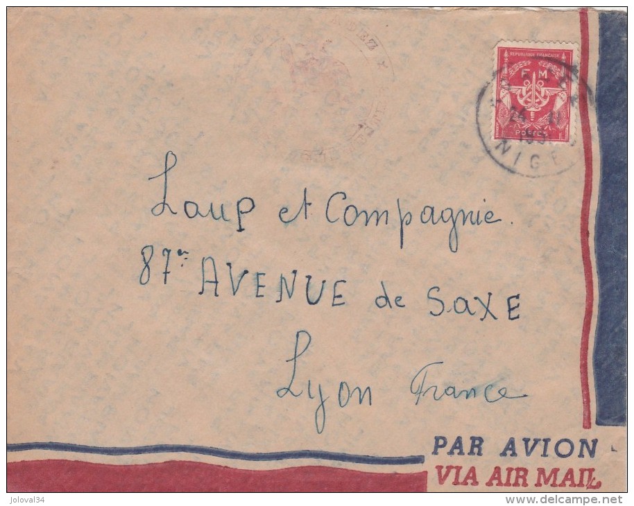 Yvert  FM 12 Sur Lettre 24/11/1952 AGADEZ Niger - Cartas & Documentos