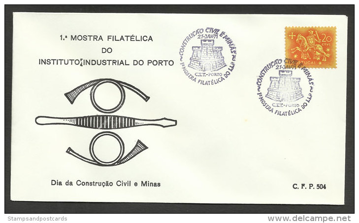 Portugal Cachet Commémoratif  Expo Philatelique Porto 1971 Bâtiment Exploitation Minière Event Pmk Construction Mining - Postal Logo & Postmarks