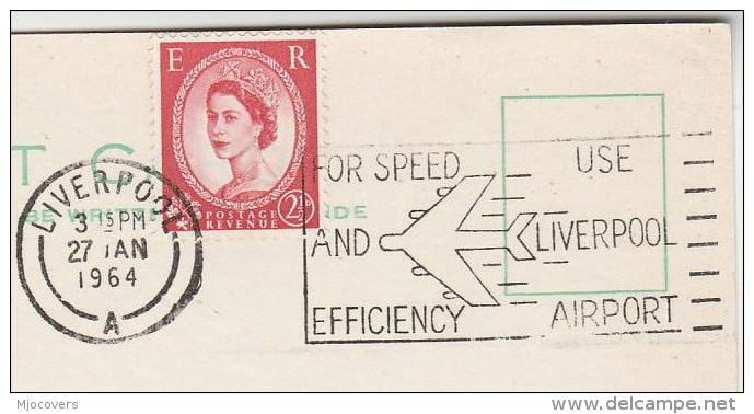 1964 COVER Slogan USE LIVERPOOL AIRPORT FOR SPEED & EFFICIENCY   Aviation Stamps Flight Card Gb - Airplanes