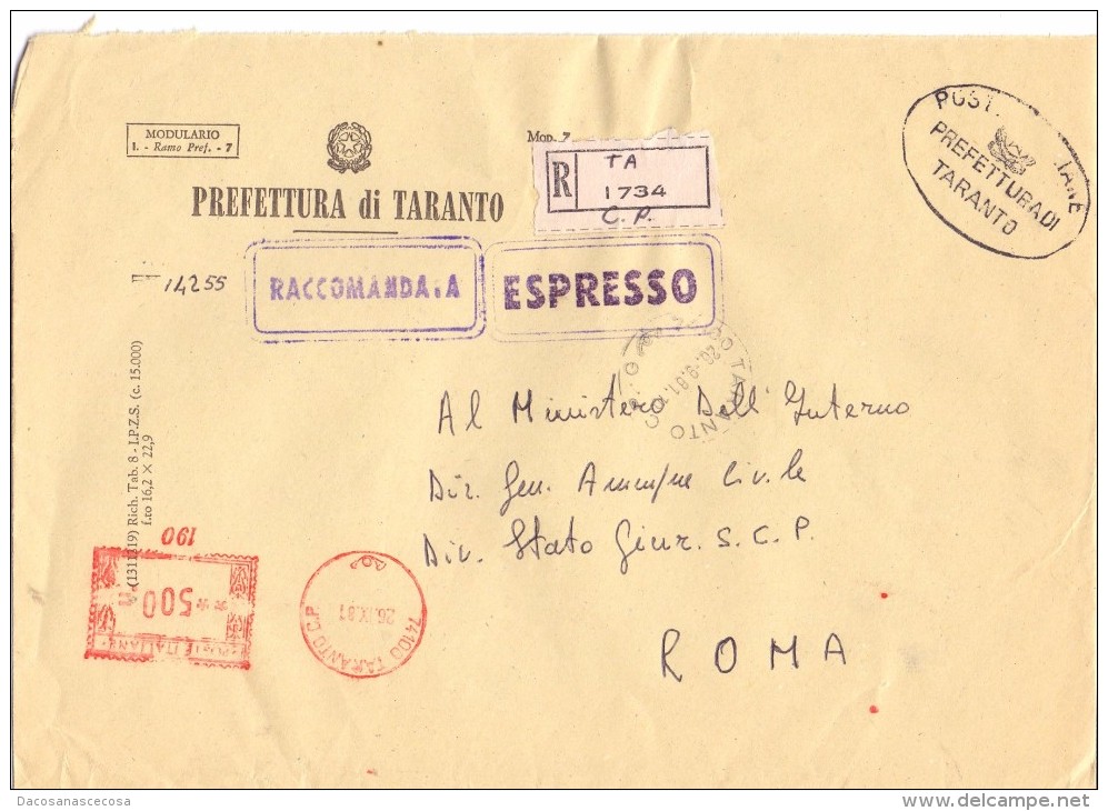 PREFETTURA DI TARANTO - 74100 TARANTO - ANNO 1981 - R/EXP/AMR - FTO 18x24 - TEMA TOPIC COMUNI D'ITALIA - Macchine Per Obliterare (EMA)