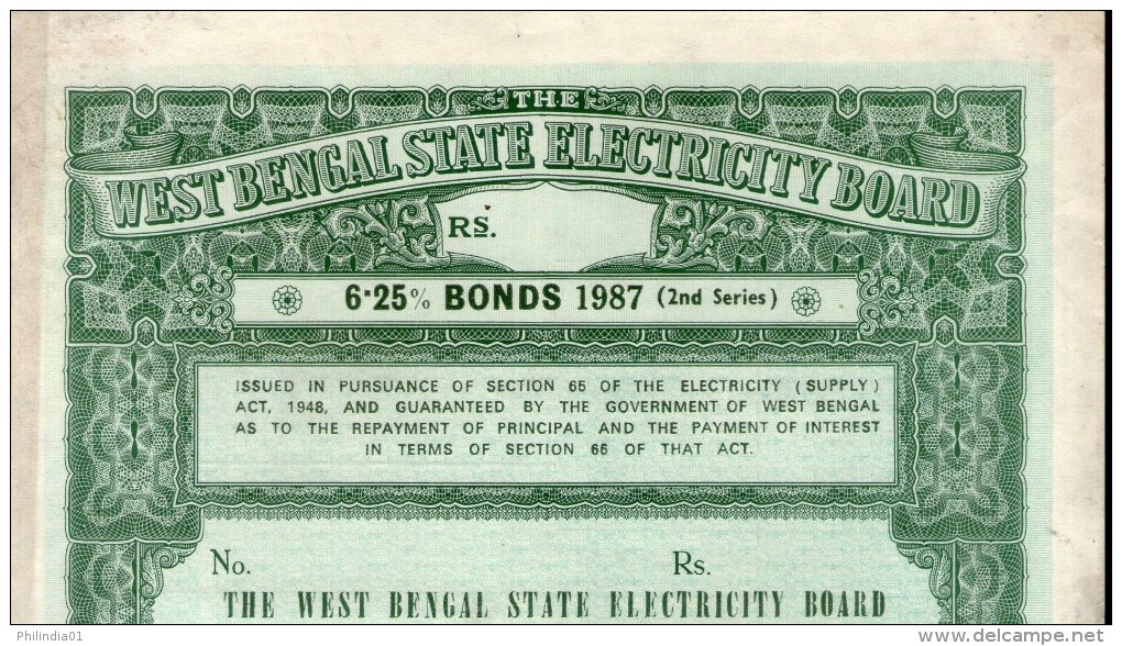 India 1987 West Bengal State Electricity Bonds 2nd Series Blank Scarce # 10345A Inde Indien - Elektrizität & Gas