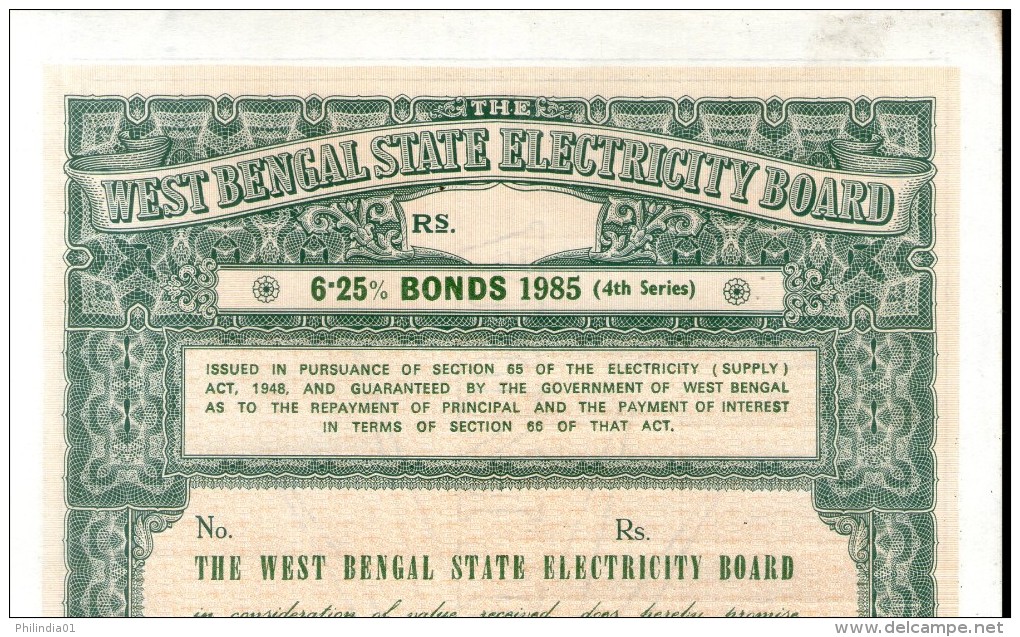 India 1985 West Bengal State Electricity Bonds 4th Series Blank Scarce # 10345M Inde Indien - Electricity & Gas