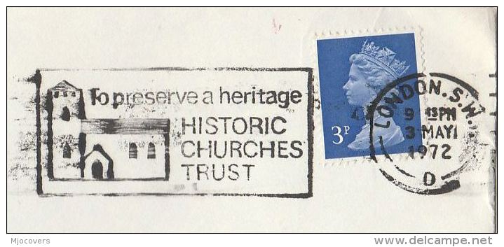 1972 COVER Slogan PRESERVE HISTORIC CHURCHES Illus CHURCH Religion  Stamps Gb - Christianity