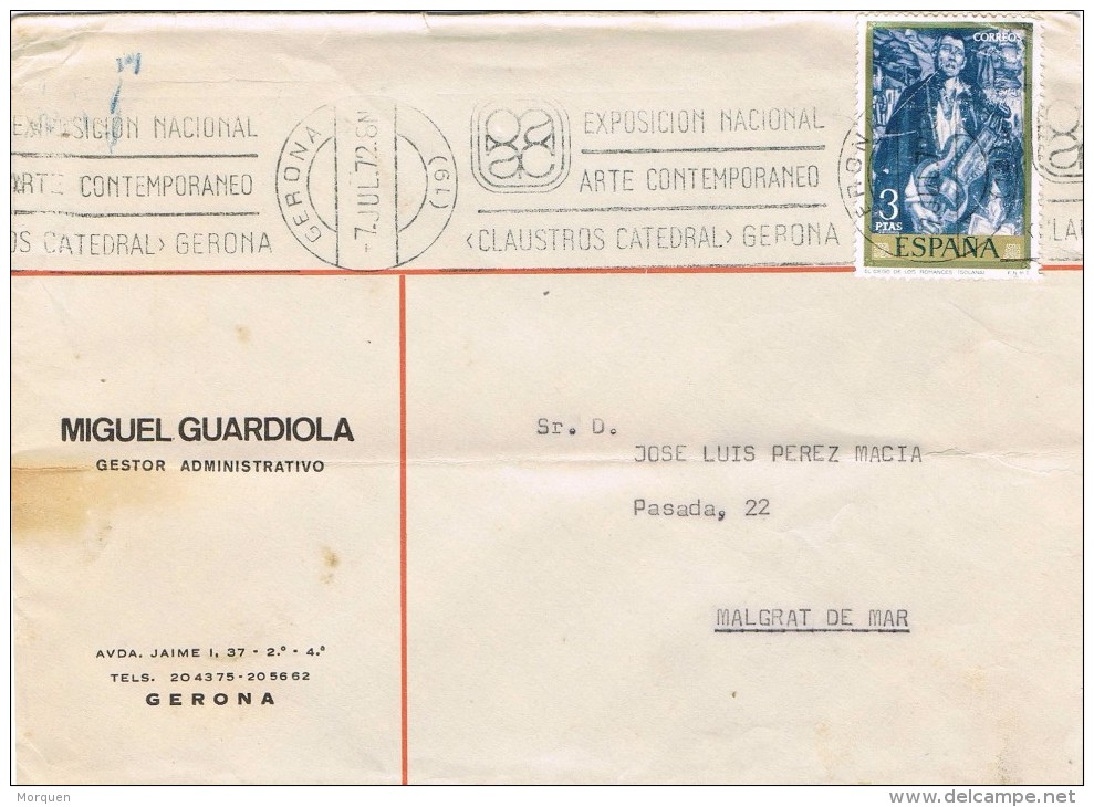 R 1042. Carta GERONA 1972. Rodillo Especial  Exposicion Arte Claustros Catedral - Lettres & Documents