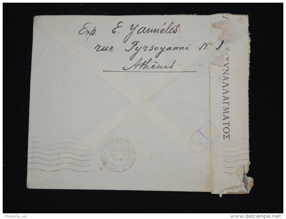 GRECE - Enveloppe De Athénes Pour Paris En 1938 Avec Controle - Cad. Athenes Poste Aérienne - à Voir - Lot P8604 - Briefe U. Dokumente