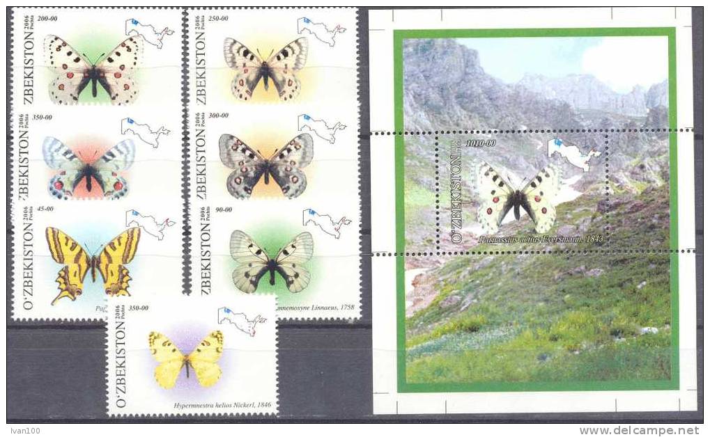 2006. Uzbekistan, Butterflies Of Uzbekistan, 7v + S/s, Mint/** - Uzbekistan