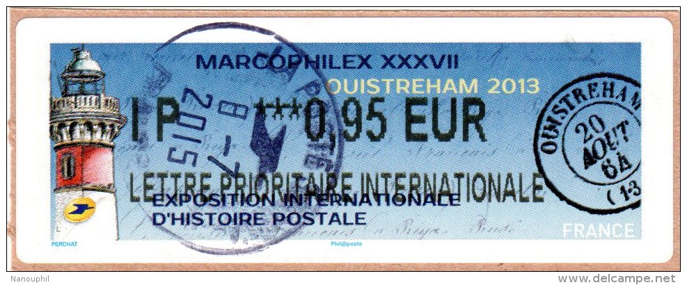 VIGNETTE LISA     " MARCOPHILEX  XXXVII    OUISTREHAM  2013 "    Lettre Prioritaire  0.95 Euro  (sur Fragment) - 2010-... Vignette Illustrate