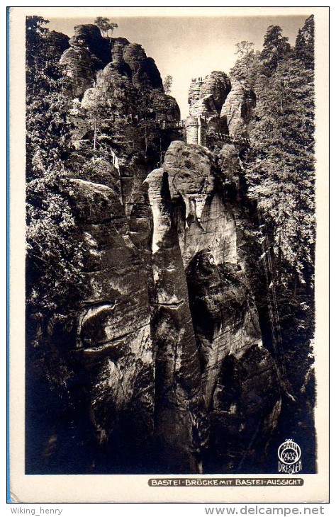 Bastei - S/w Basteibrücke Mit Bastei Aussicht - Bastei (sächs. Schweiz)