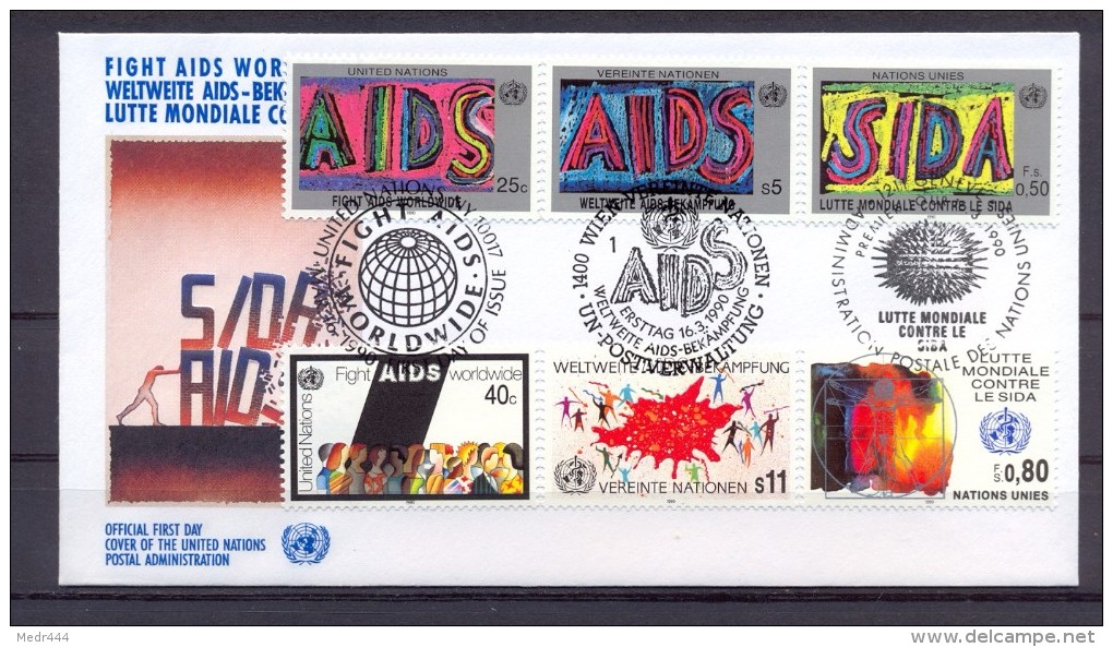 United Nations Geneva 1990 - FDC - Fight AIDS Worldwide - ONU