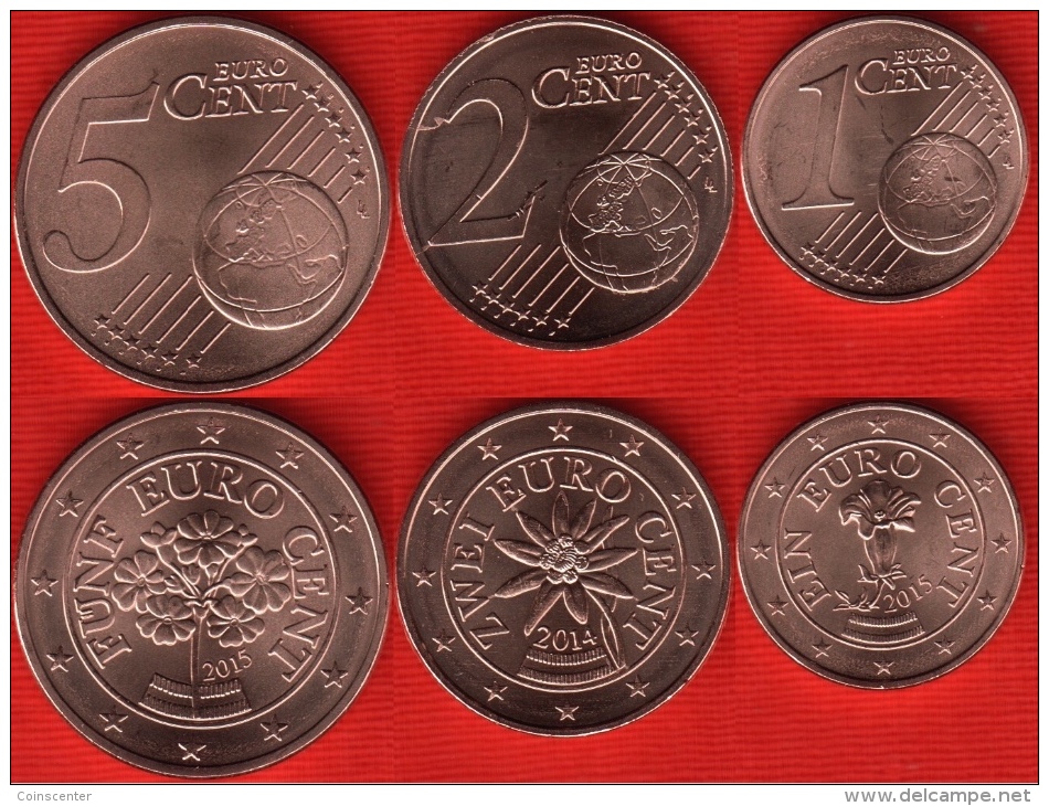 Austria Euro Set (3 Coins): 1, 2, 5 Cents 2014-2015 UNC - Austria