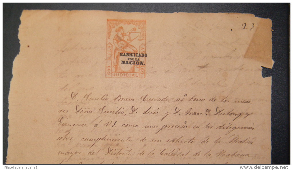 E527 SPAIN ESPAÑA REVENUE SEALLED PAPER 1869 HABILITADO NACION. PAPEL JUDICIAL - Fiscal-postal