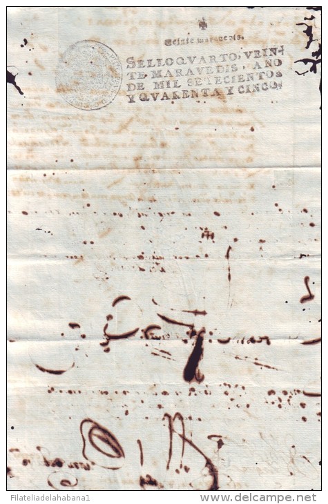 *E544  SPAIN ESPAÑA PAPEL SELLADO 1745 SELLO 4TO REVENUE SEALLED PAPER - Fiscaux-postaux