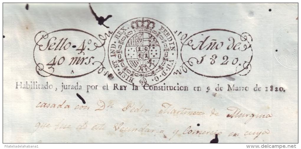 E554  SPAIN ESPAÑA PAPEL SELLADO 1820 CADIZ CONSTITUCION REVENUE SEALLED PAPER - Fiscal-postal