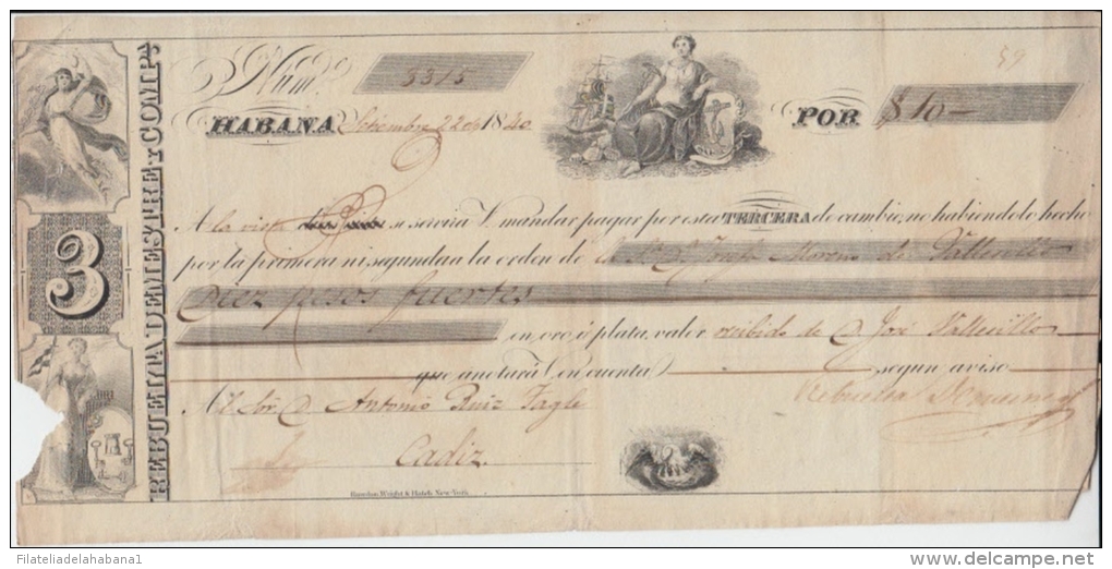 *E633 CUBA SPAIN ESPAÑA ENGRAVING INVOICE 1860 LETRA DE CAMBIO REBUELTA DEMESTRE - Non Classés